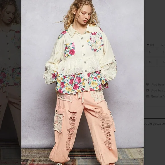 POL “ Molly “ POL A Line Top Jacket in Double Gauze and Lace Detail 56 - Picture 5 of 5